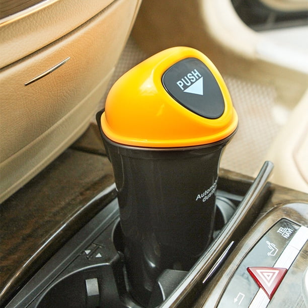 Fiudx Mini Cubo de Basura para Coche con Tapa de Resorte, Cubierta de Plástico Fácil de Limpiar, Cenicero Versátil y Monedero, Práctico para Coches y Oficinas, Tamaño Compacto 21 X 9,8 X 7 Cm