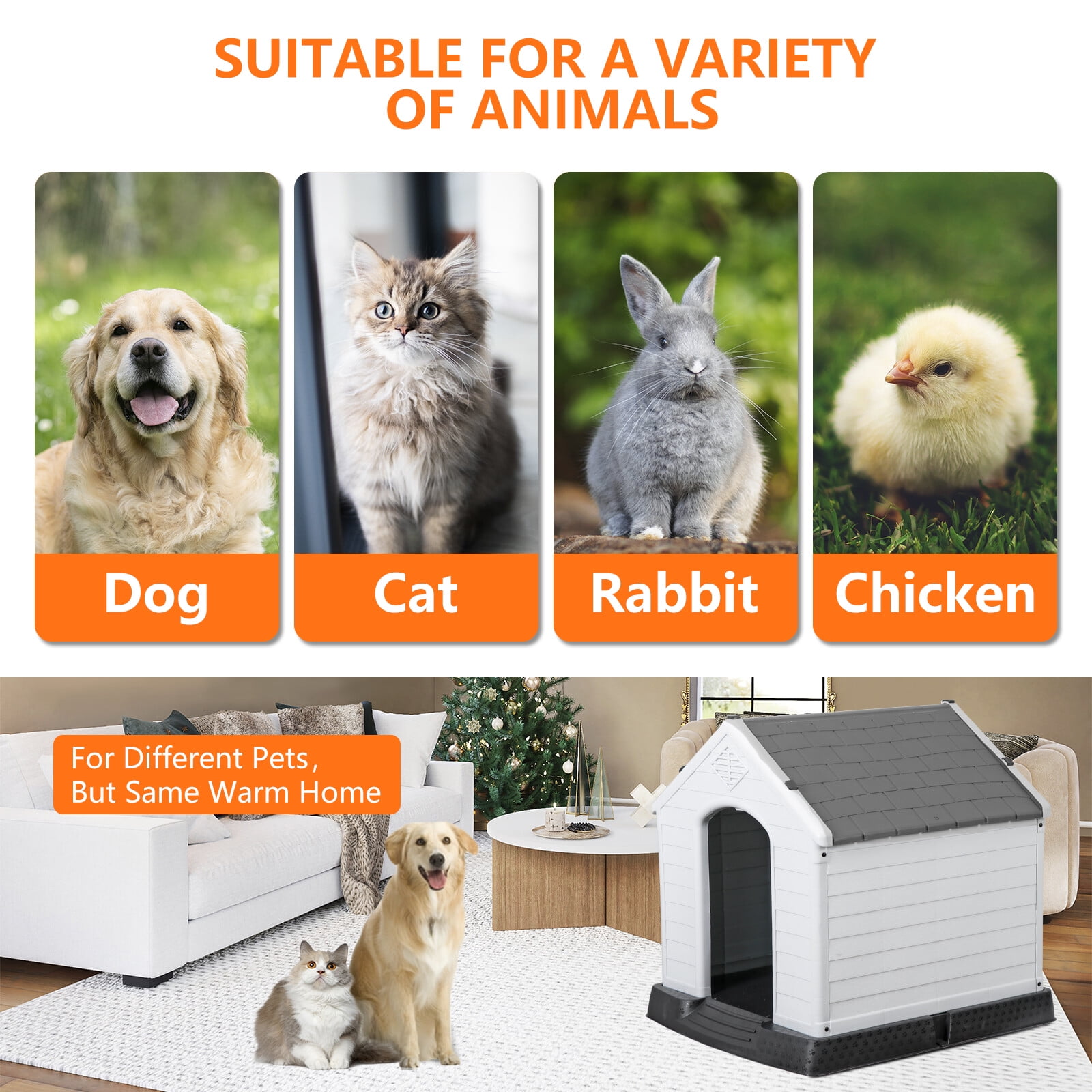 HomGarden 28-inch Plastic Dog House Medium Pet Puppy Shelter Waterproof  Kennel Indoor Outdoor Gray