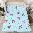 thumbnail image 2 of Feelyou Kawaii Bowknot Ribbon Queen Sheet Sets for Girl, Cartoon Blue Red Flat Sheet, Dreamy Princess Style Queen Fitted Sheet, Ultra Soft Bedroom Decor, 4pcs, 2 of 7