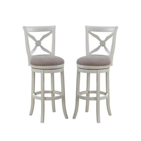 Home Square 2 Piece Swivel Wood Bar Stool Set in Distressed Antique White