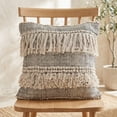 thumbnail image 2 of LR Home Elia Natural/Black Striped Cotton Fringed Adult Decorative Throw Pillow Cover, 2 of 8