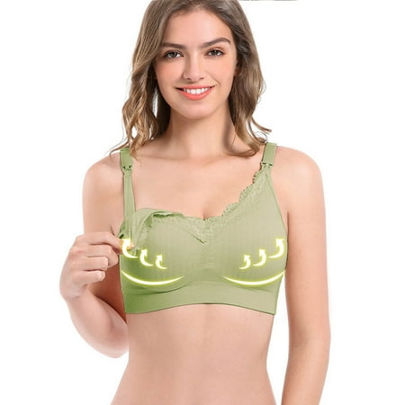 

XIAOFFENN Ladies Traceless Comfortable Breathable No Steel Ring Front Buckle Breastfeeding Bra Woman Underwear