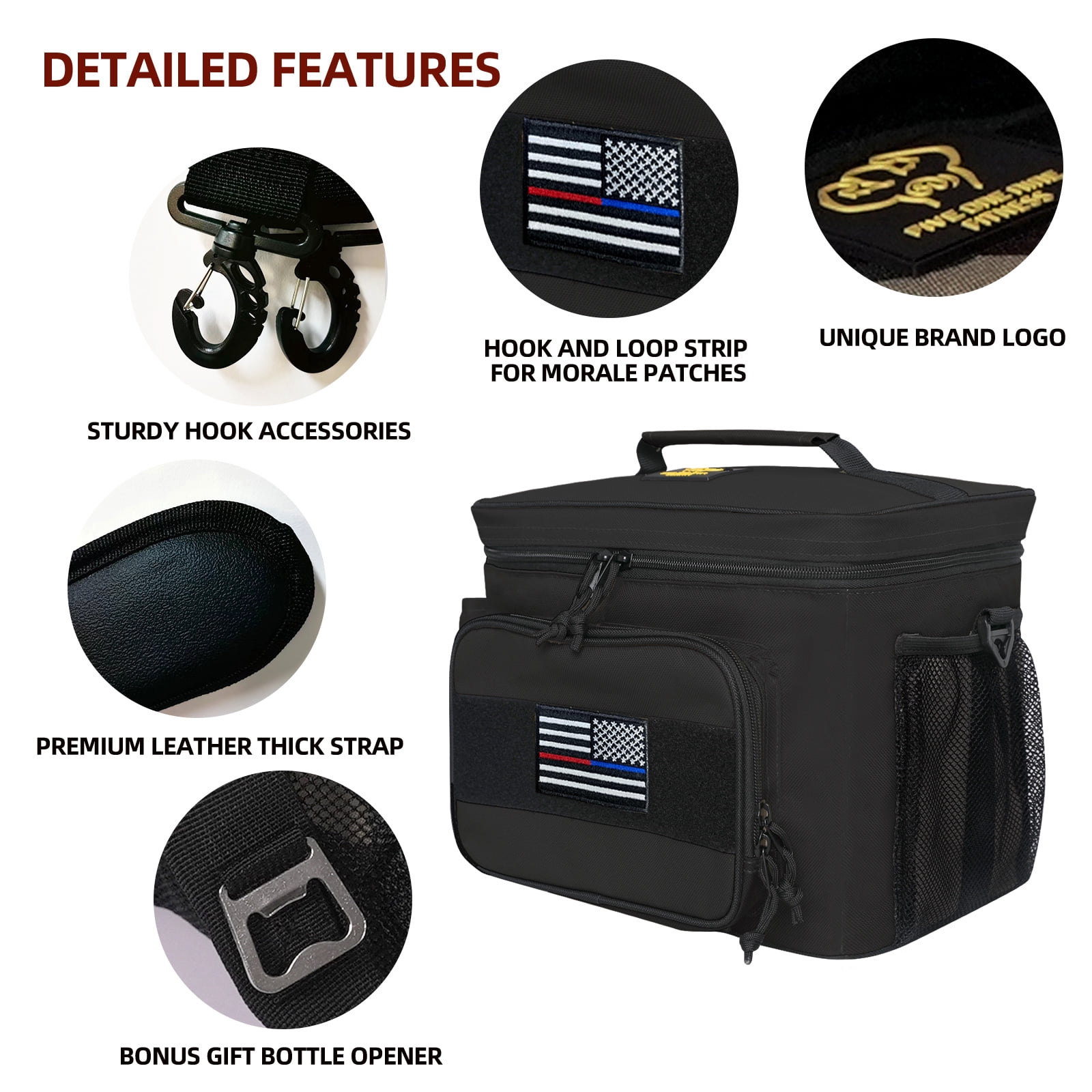 519 Fitness Insulated Lunch Box for Men, Tactical Lunch Bag with 10 Hours Insulation, Large lunch cooler with 1 Ice Pack for Work,Travel,School(Black)