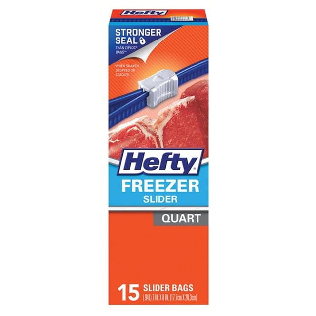Hefty Freezer Slider Quart Bags 15 Count Box (3 Pack)
