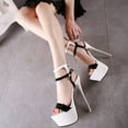 thumbnail image 3 of FSJ Women Open Toe Platform Stripper Heels Double Strap Sky High Stiletto Heel Sandals Sexy Party Dance Shoes Size 16 White-Black, 3 of 6