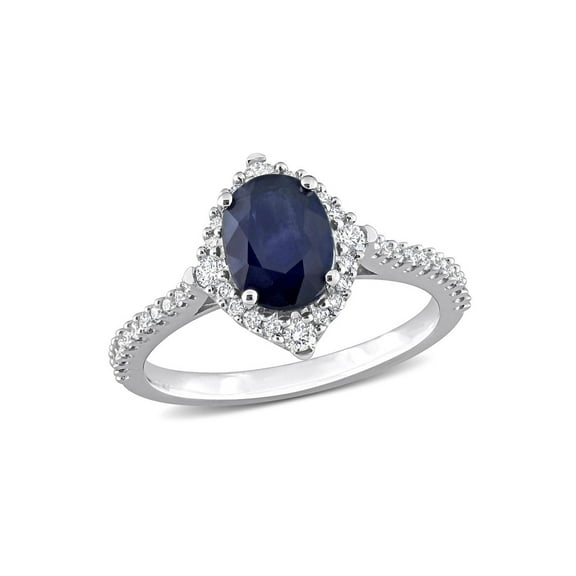 Gem & Harmony 1.60 Carat (Ctw) Blue Sapphire & Diamond Ring in 14K White Gold for Women