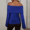 thumbnail image 3 of NAMTYQX Sweaters for Women Off Shoulder Womens Pullover Sweaters Jersey Slim Fit Warm Casual Long Sleeve Solid Blue Size 3XL, 3 of 5