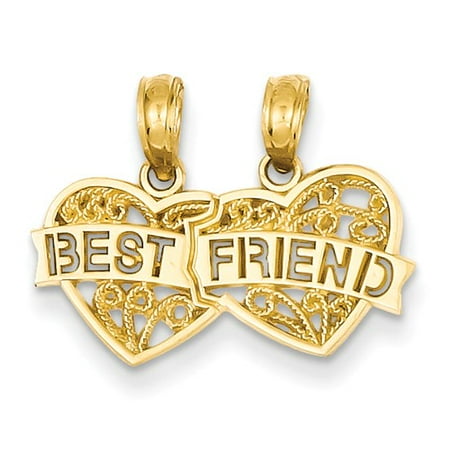 14k Yellow Gold Best Friend Breakable Double Hearts Pendant