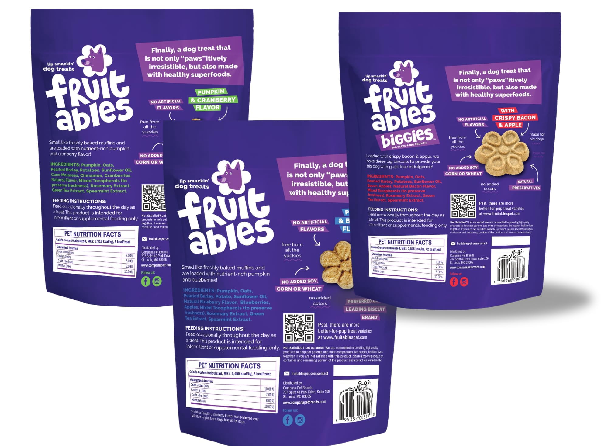 Fruitables Crunchy Dog Treats Variety Pack – 7 Pack (7oz Bags) | Low-Calorie, Oven-Baked Natural Dog Snacks for Training & Rewards