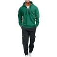 thumbnail image 3 of Txeol Mens Fleece Sweat Suits 2 Piece Set Quarter Zip Hoodie Sweatshirts and Drawstring Cargo Pants with Pockets Casual Athletic Workout Outfit Sets,M,Green, 3 of 5