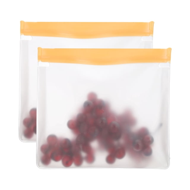 Uxcell Sac de Congélation Réutilisable 11"x2"x7.9", 2 Pcs Sacs de Stockage Alimentaire Étanches avec Fermeture Éclair pour Réfrigérateur Collation Légumes Fruits Glace pour une Fraîcheur Durable, Orange