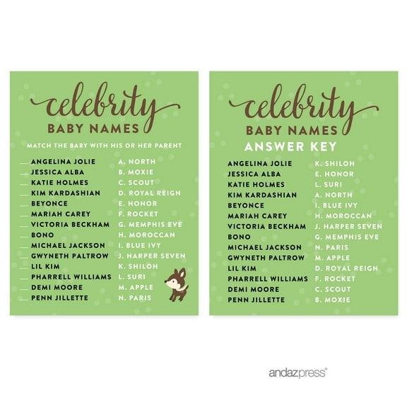 Celebrity Name Game  Woodland Animals Deer Baby Shower Games , 20-Pack