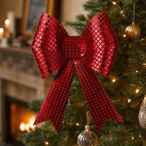 Fmbmuo Glitter Ribbon Christmas Bows Red with Twist Ties Xmas Trees Decor Premade Metallic Xmas Bows for Tree Garland Wreath Gift Decorations