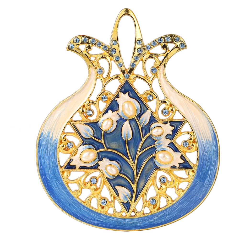 Matashi Religious Symbols Hanging Wall Ornament (Pewter) Gold-Plated Hand-Painted Ornament Good Luck Home Decor Wall Mounted Art Hanging Pendant Spiritual Gift for Holiday Festival (Blue Pomegranate) - image 2 of 7