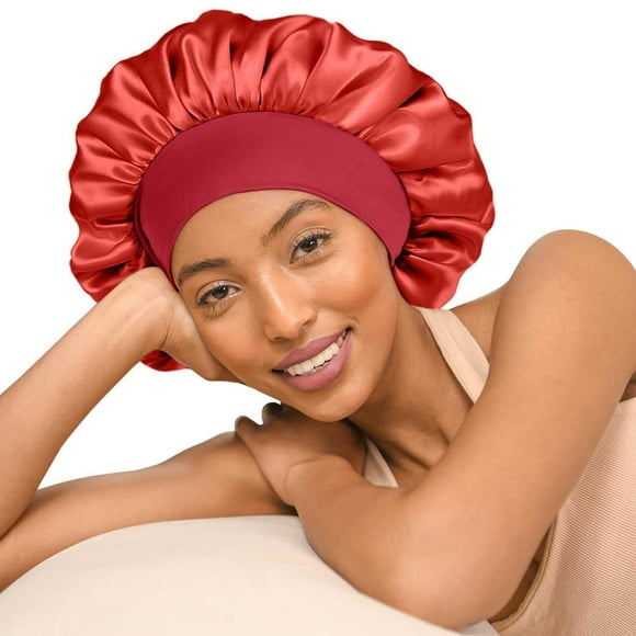 TSADFHJI Women's Baseball Caps Pack Silk Bonnet for Sleeping Women Double Layer Hair Bonnets for Sleeping Elastic Band Silk Sleep Cap for Curly Hair A Red