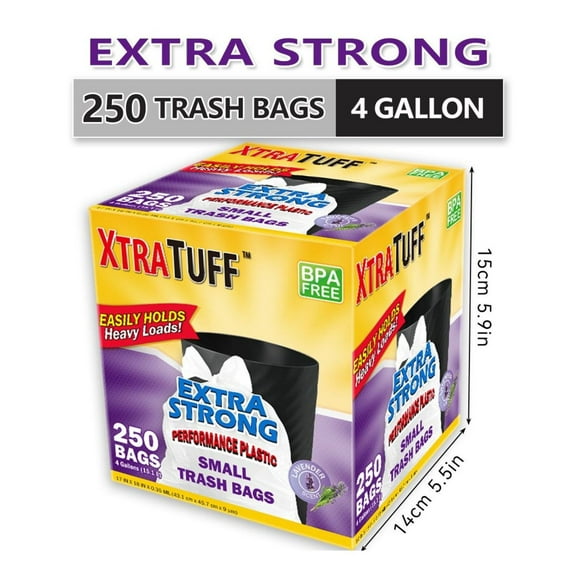 4 Gallon Trash Bags 250 Count - 33 Gallon Capacity Garbage Bags - Puncture Resistant Heavy Duty Bags for Home, Garden, Industrial & Commercial Use - Lemon Scented