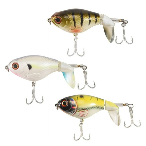 3PCS Whoper Plopper Lures, Plopping with Floating Rotating Tail, Fishing with Barb Treble Hooks