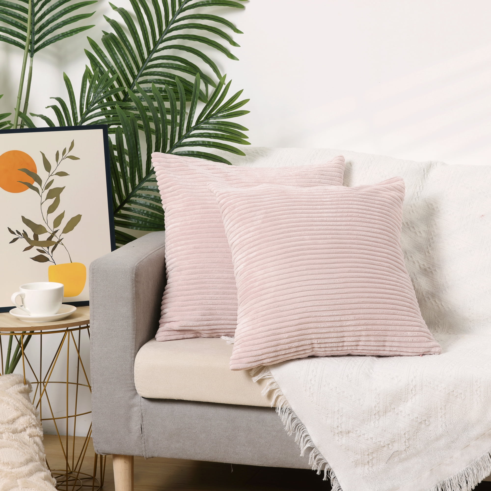 Unique Bargains Sofa Living Room Corduroy Decorative Throw Pillow Covers (2 Count) Pink 16" x 16"
