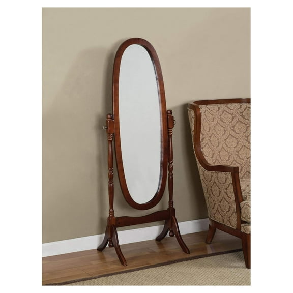 Wooden Cheval Floor Mirror, Cherry Finish by