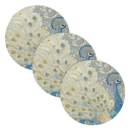 

WOBOGO Pretty Blue Peacock Coil Placemats 3pcs Resistant Hot Pads Mat for Table Counter Cooking Potholder 15in