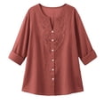 thumbnail image 5 of Ruimatai Women's Casual Lace Embroidered Blouses 3/4 Sleeve V Neck Button Down Linen Tops for Summer Daily Wear, 5 of 8