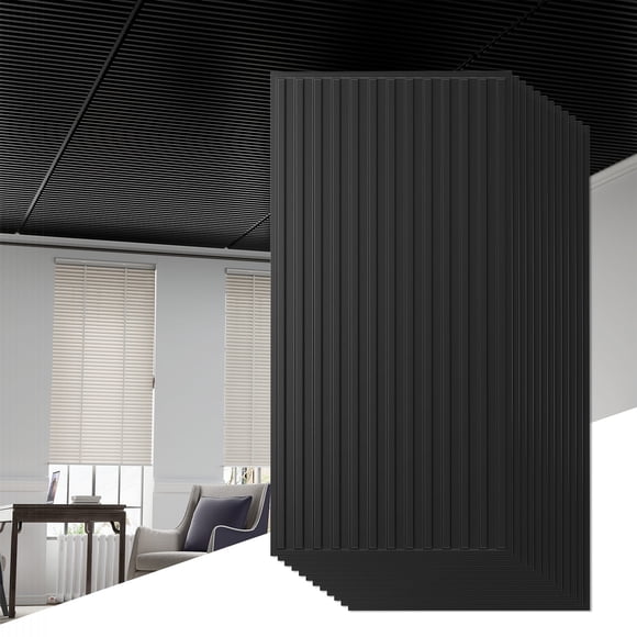 Costway 12-Pack PVC Slat Wall Panels, 3D Fluted Panels for Interior Wall Decoration Black