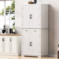 thumbnail image 5 of Harper & Bright Designs Farmhouse Kitchen Pantry Cabinet with Shelves and Door, Freestanding Cupboard Storage Cabinet with 2 Drawers and 3 Pull Out Cabinet Organizers, White, 5 of 17