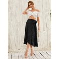 thumbnail image 6 of Wenseny Women’s Satin Asymmetrical Long Wrap Skirts Ruffled Hem Midi Skirt Black L, 6 of 7
