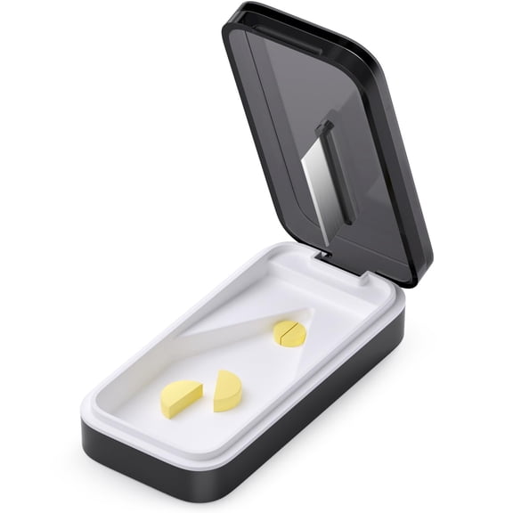 Pill Cutter, Pill Splitter for Small or Large Pills, Cuts Vitamins, Tablets, Detachable Pad for Clean Cuts, Travel Friendly, Black