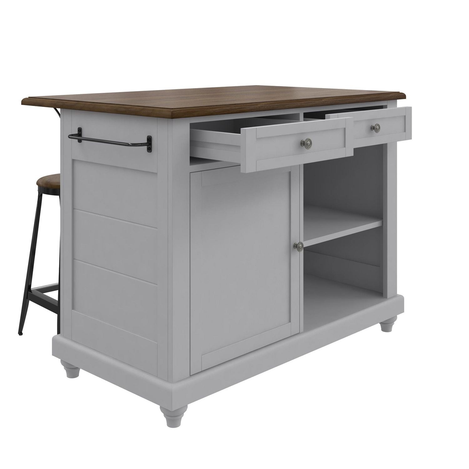 DHP Kelsey Kitchen Island with 2 Stools, Gray
