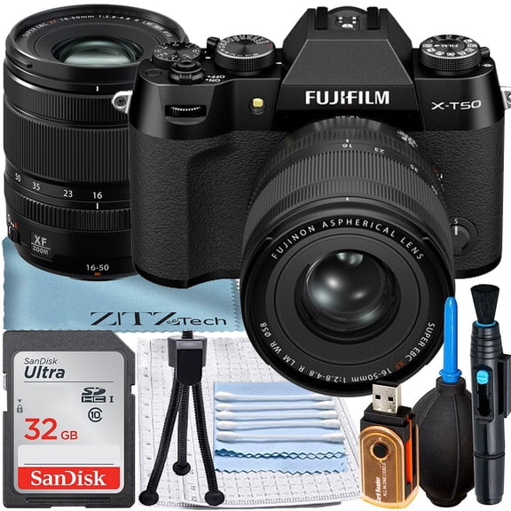 FUJIFILM X-T50 Appareil Photo Sans Miroir (Noir) avec Objectif XF 16-50mm + Carte Mémoire SanDisk 32 Go + Ensemble d'Accessoires ZeeTech