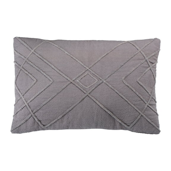 Main Mesa Main Mesa Embroidered Cotton Geometric Lumbar Pillow, Grey