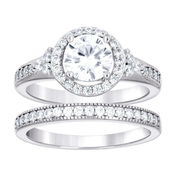 925 Sterling Silver Womens Cubic Zirconia Halo Duo Ring Set Size 10 Ring for Women - 7.7 Grams