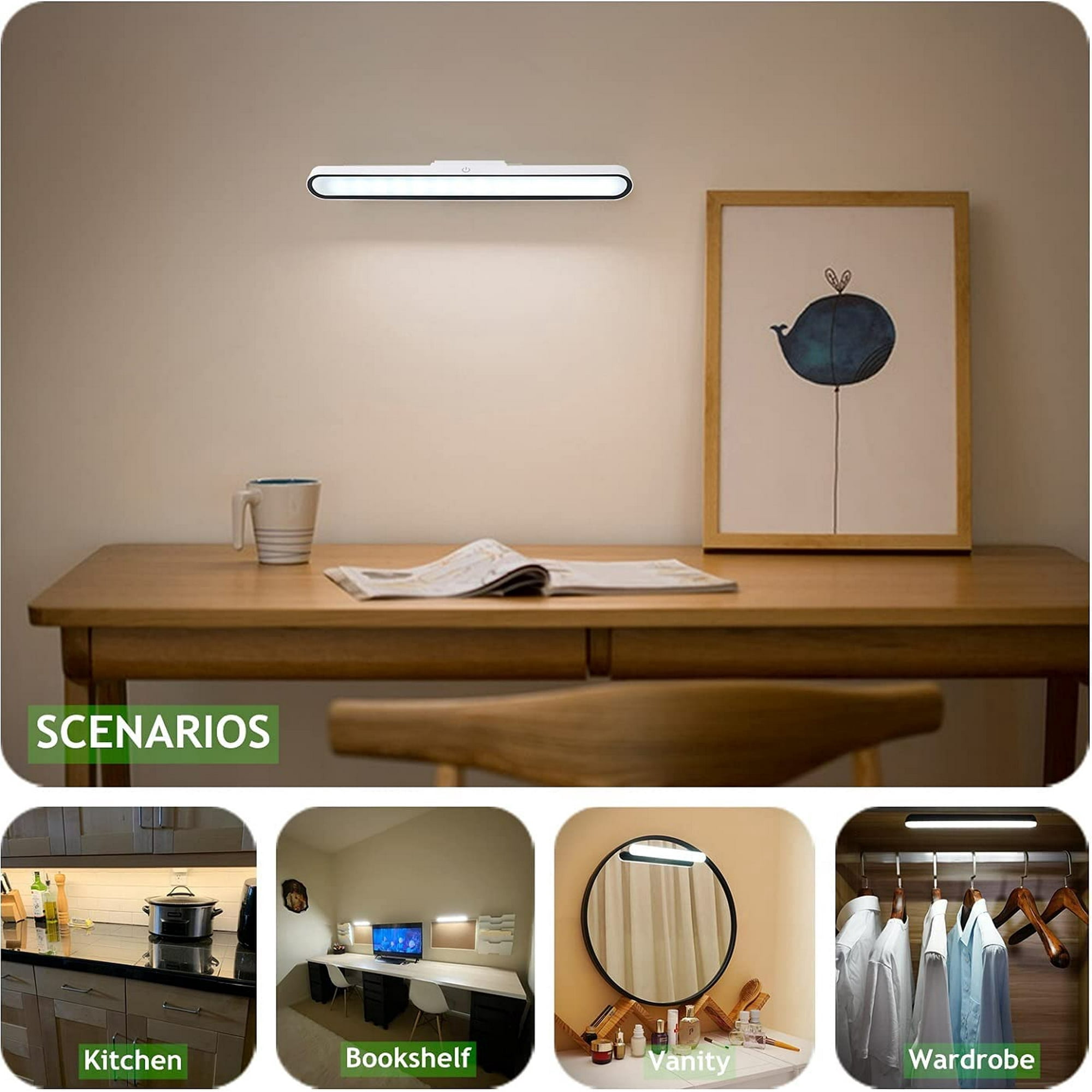 2 Pack Under Cabinet Lights , Wall Read Light, Rechargeable 28 LED Closet Lights with Adjustable Angle, Stepless Dimming and 3 Color Modes, Under Counter Lights for Kitchen