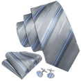 thumbnail image 3 of Corbata Barry.Wang rayada gris plata de seda, juego 150x8.5 cm, 3 of 5