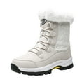 thumbnail image 1 of WEAIXIMIUNG Bottines en Cuir Marron pour Femmes Bottes de Neige Plates Imperméables Chaudes Lacées Chaussures à Bout Rond en Velours Plus Bottes pour Femmes, 1 of 4