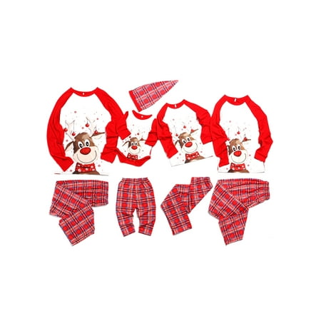 

Afunbaby Family Christmas Matching Pajamas Set Dad Mom Kid Baby Cartoon Plaid Sleepwear Homewear Sets