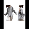 thumbnail image 2 of Suéteres de Verano Informales, Holgados, 100% Algodón, con Cuello Redondo, Espalda Descubierta y Sudaderas Oversize para Mujer 2025 Gris L, 2 of 10
