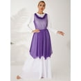 thumbnail image 5 of Miutii Women's Shiny Glittery Asymmetrical Praise Dance Tunic Overlay Worship Top Dress Ballet Purple XL, 5 of 8