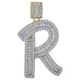 thumbnail image 2 of Yellow Sterling Silver Unisex Baguette & Round CZ Initial Charm Letter Pendants - R, 2 of 2