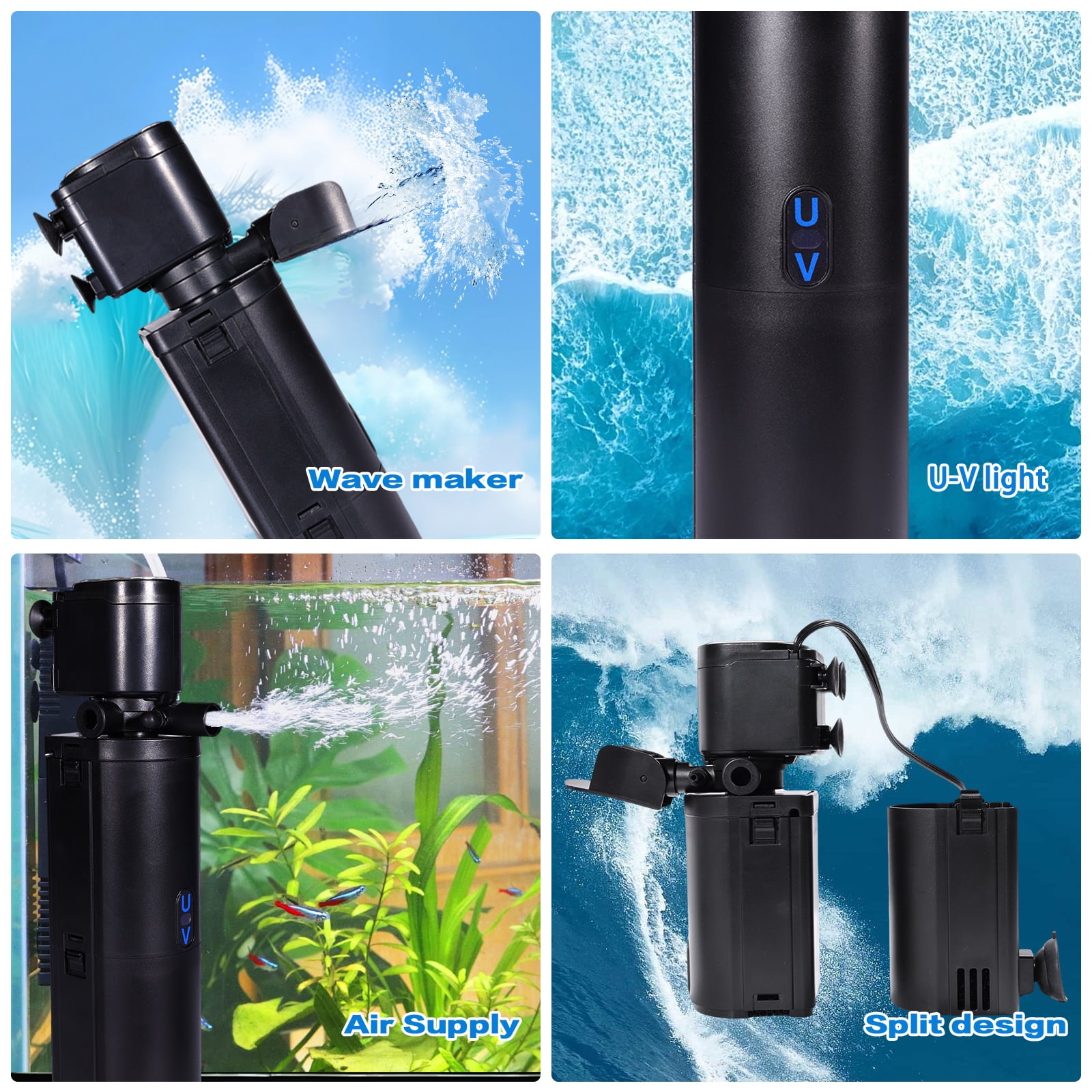 VNEKVA Aquarium Filter 20-75 Gallon with U-V Light Internal Pump for Fish Turtle Tank