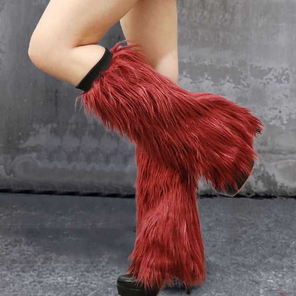 dianhelloya 1 Pair Female Leggings Medium Tube Solid Soft Anti-cold Warm Keeping Faux Fur Knee-length Hipster Warm Sock for Daily Orange