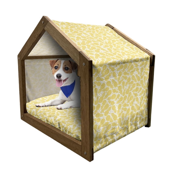 Yellow Pet House, Yellow Tropical Exotic Pineapple Fruit Pattern with Dots Little Circles, Outdoor & Indoor Portable Dog Kennel with Pillow and Cover, 5 Sizes, White and Yellow, by Ambesonne