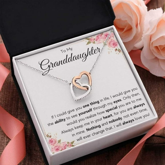 Gifts for Adult Granddaughter from Grandmother and Grandpa, Graduation Birthday Present Interlocking Necklace with Message Card and Gift Box, Heart Necklace Graduation Gift for Granddaughter