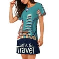 thumbnail image 2 of Uemuo Let's go Travel Pattern Women’s Nightdress – Casual Sleep Shirt, Soft Relaxed Fit Short-Sleeved Cotton Sleepwear for Home, Bedtime, and Lounging, 2 of 6