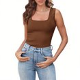 thumbnail image 2 of Women's Tees And Tanks Tank Top Womens Women's Solid Color High Neck Casual Velvet Warm Bottom Top Coffee M, 2 of 9