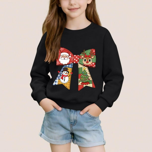 Sudadera sin capucha para niños, con estampado navideño, cuello redondo, manga larga, forro polar, para niños de talla mediana a grande, blusa de poliéster para niños.