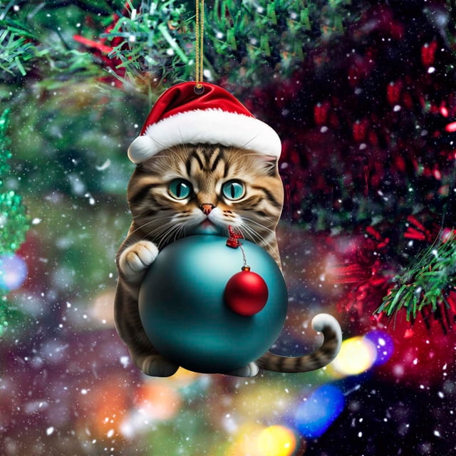 Fiudx Colgante para Árbol de Navidad, Diseño de Gato, Decoración Acrílica Vibrante, Ideal para Árbol o Pared, Adorno para Fiestas, Idea de Regalo para Amigos, 1 Pieza Multicolor.