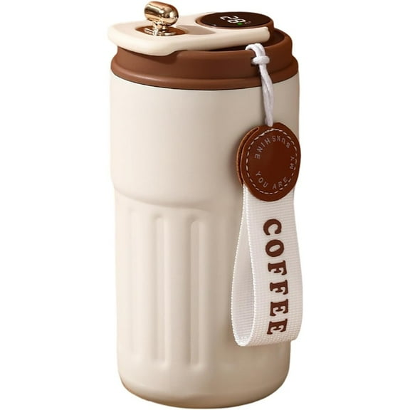 Coffee Cup With Temperature Display, Thermal Mug Coffee Thermal Mug With Temperature Display Leak-Proof Lid Stainless Steel Reusable Cold Vacuum Mug For Coffee-Brown