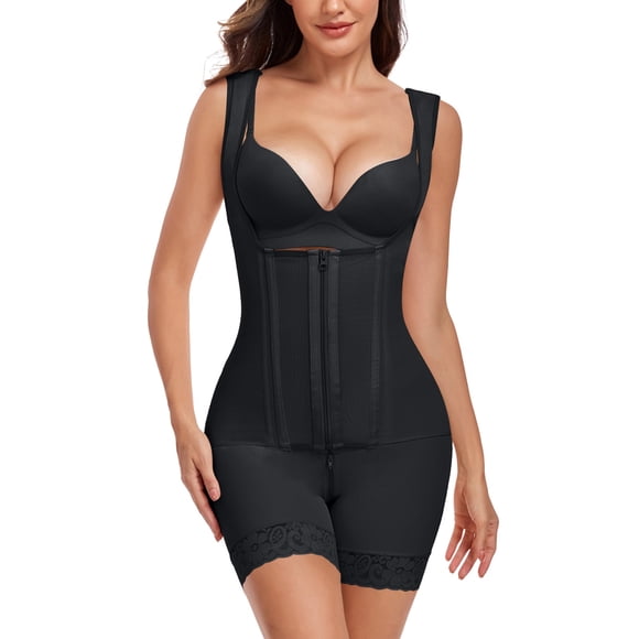 Mujeres Shapewear Bodysuits Traje Ajustado con Botones Crotch Cremallera Control Abdominal
